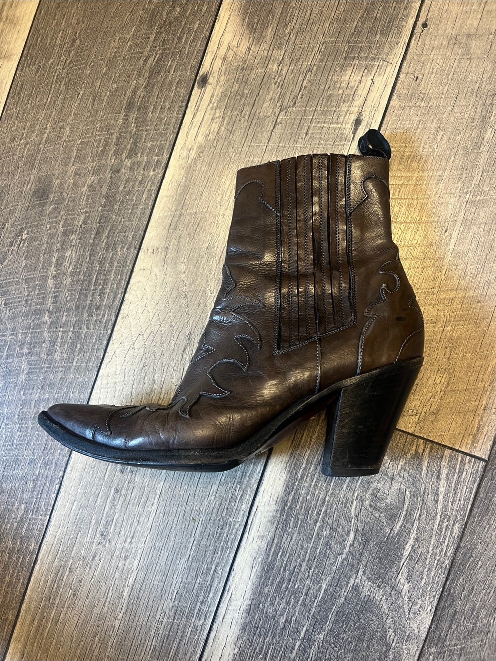 Sartore Dark Brown Italian Leather Western Heel Ankle Boots